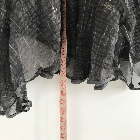 100% Silk Midi A Line Skirt Gray Chiffon Lettuce Hem Side Zip Womens M - Picture 7 of 12